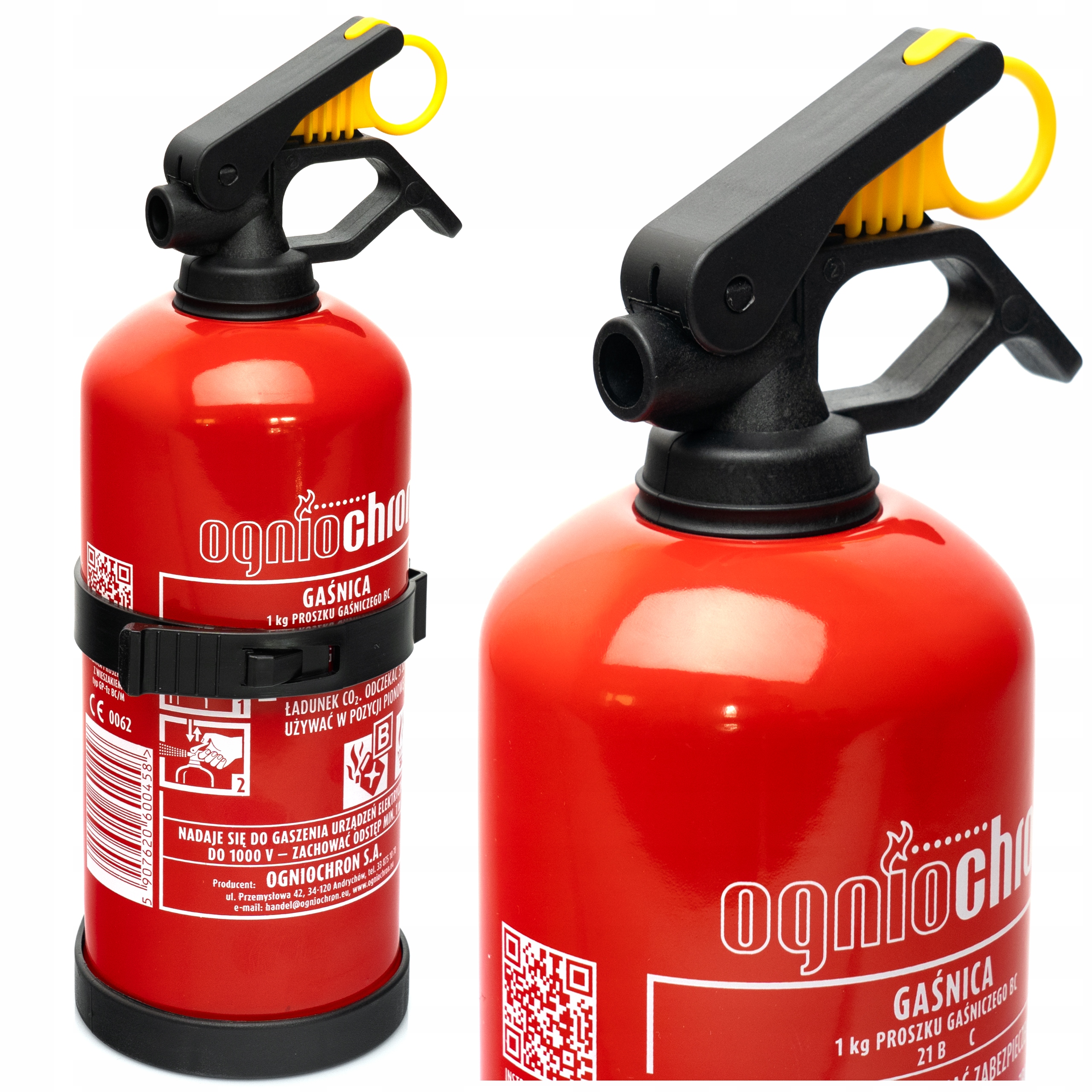 GAŚNICA OGNIOCHRON BC SAMOCHODOWA PROSZKOWA 1KG + UCHWYT WIESZAK 5 LAT