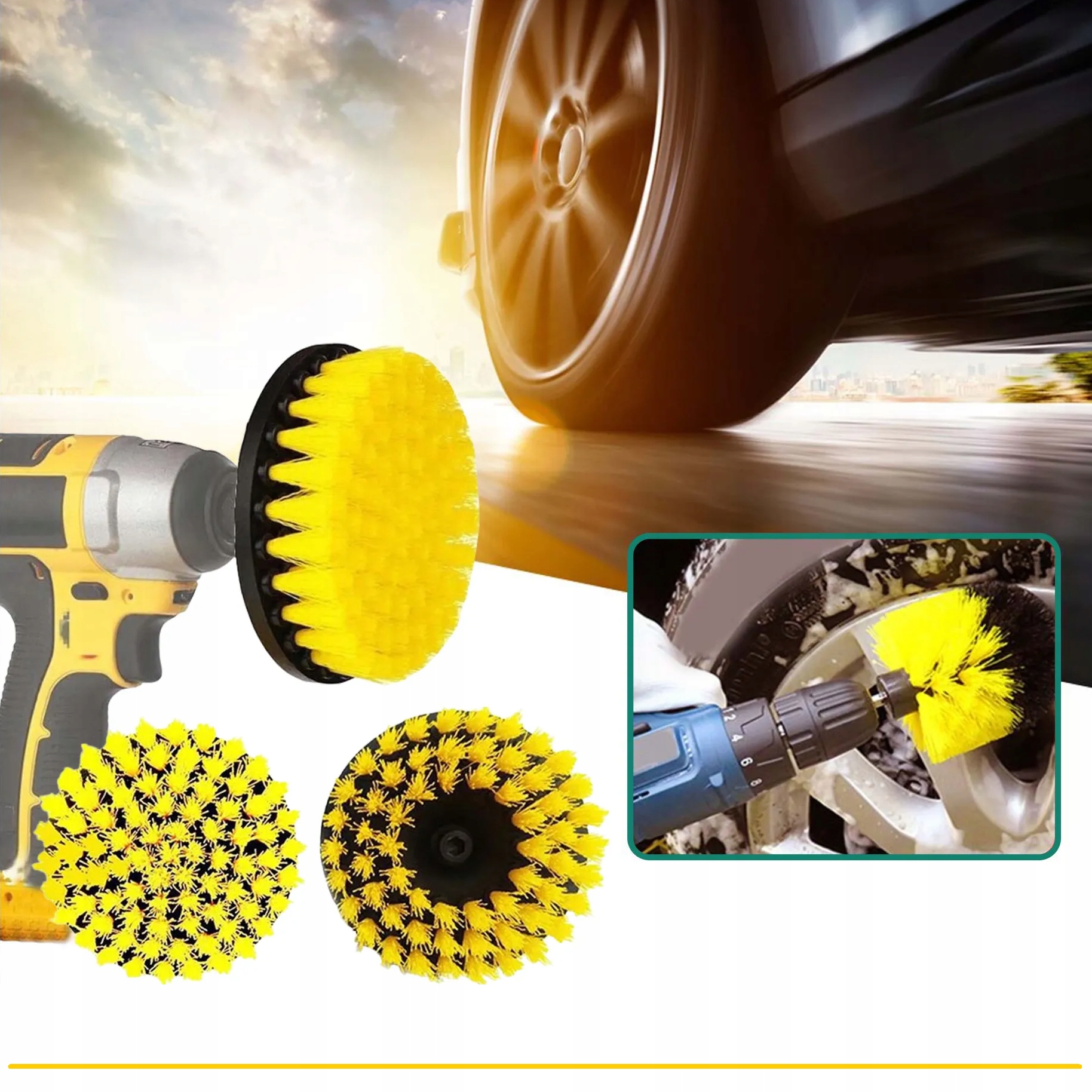 SZCZOTKI SPRZĄTAJĄCE DO CZYSZCZENIA NA WIERTARKĘ WKRĘTARKĘ PADY ZESTAW 3x - obrazek 6