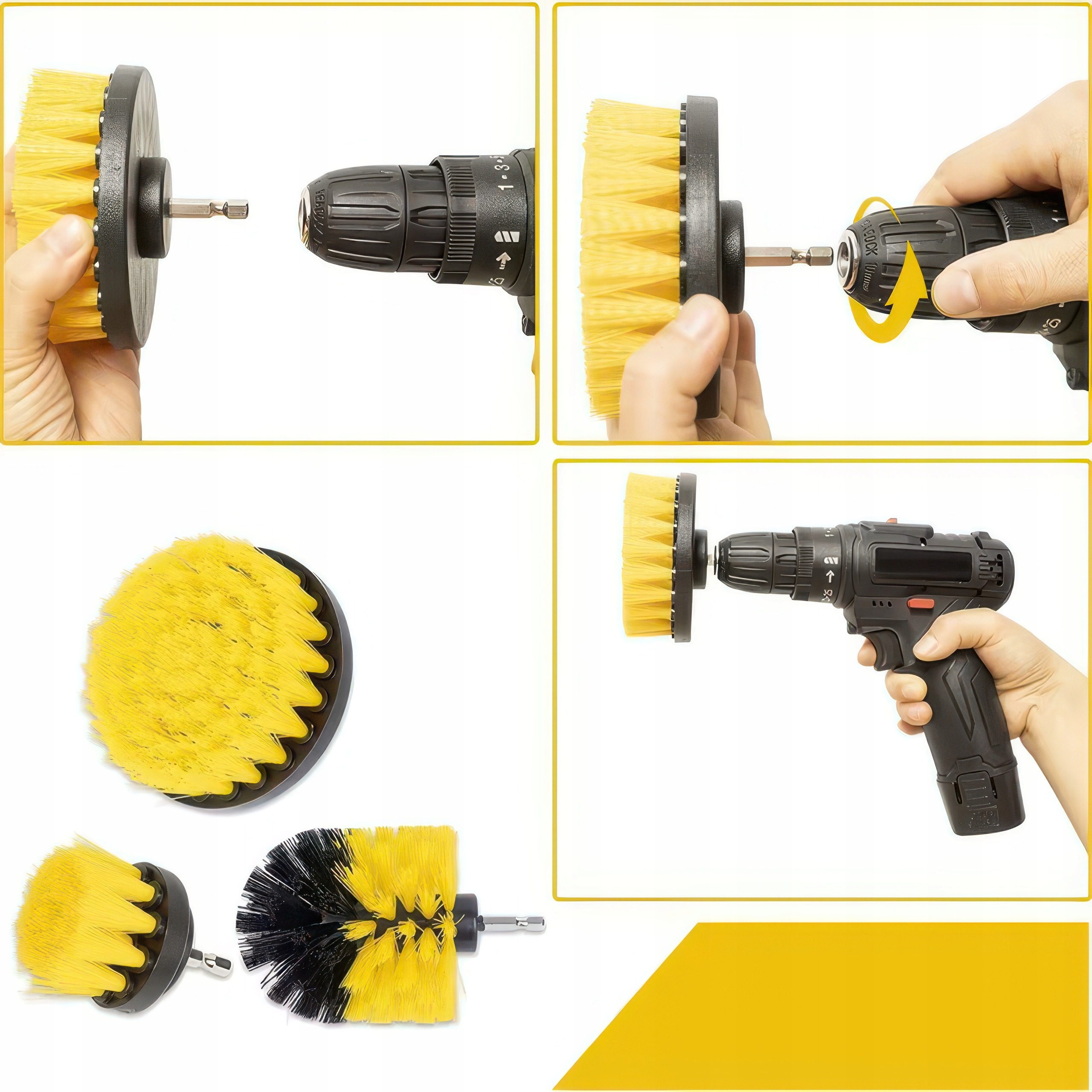 SZCZOTKI SPRZĄTAJĄCE DO CZYSZCZENIA NA WIERTARKĘ WKRĘTARKĘ PADY ZESTAW 3x - obrazek 3