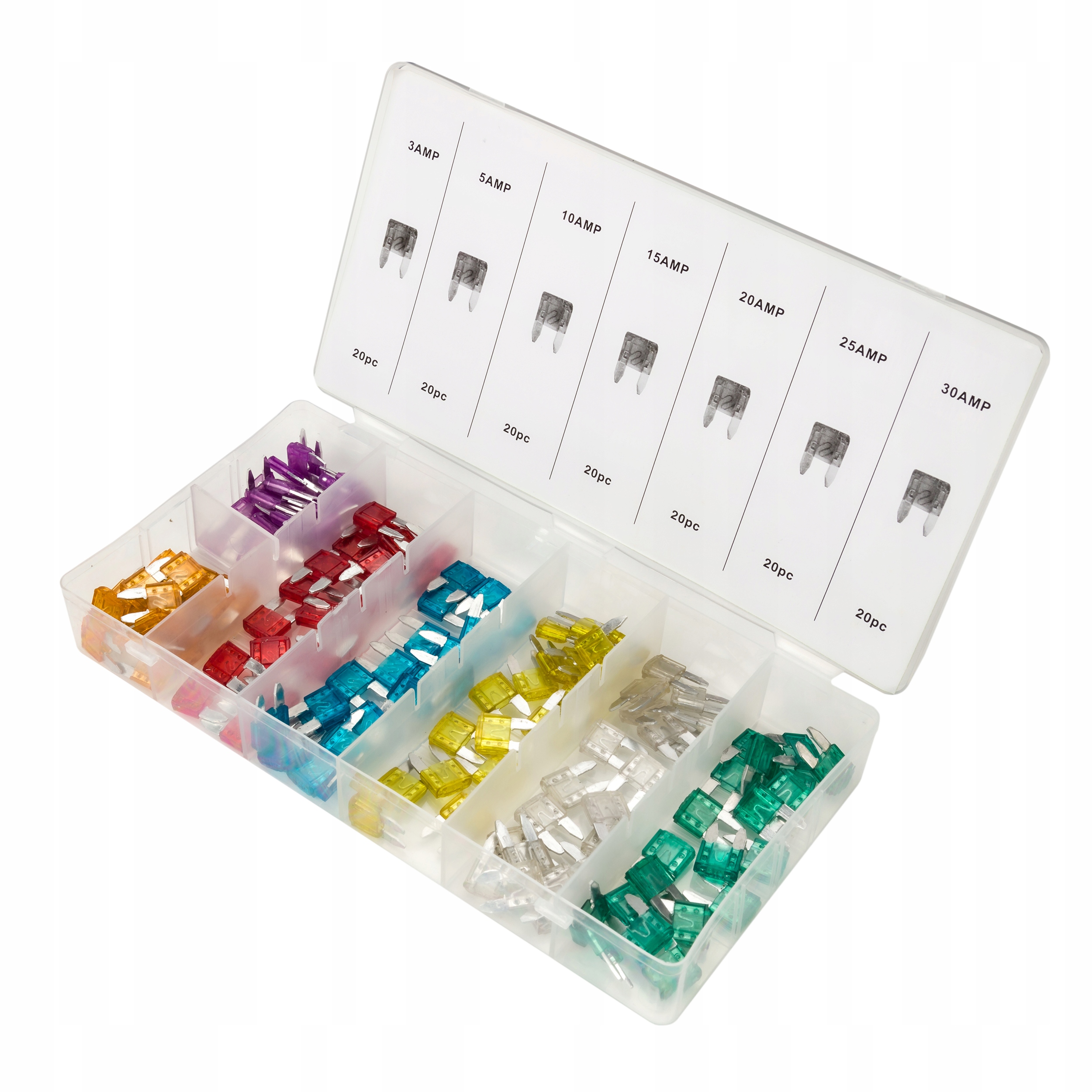 BEZPIECZNIKI SAMOCHODOWE ZESTAW 140SZT MINI 3A-30A KD1301