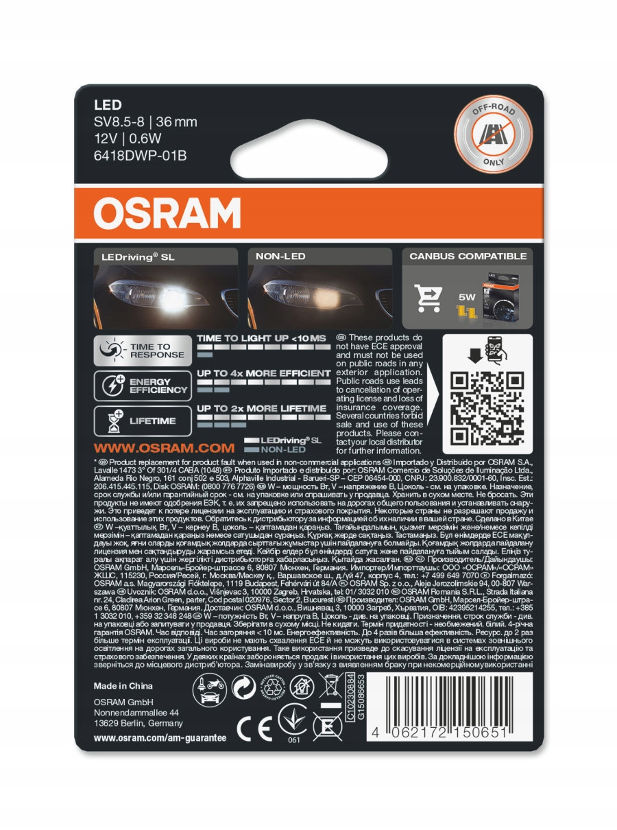 OSRAM LEDRIVING ŻARÓWKA C5W 12V 6000K 36MM BIAŁA - obrazek 2