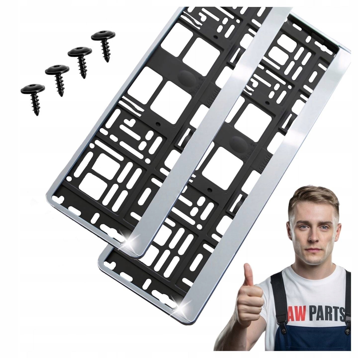 2x Ramka Tablicy Rejestracyjnej Foliowana HP Chrom Intense Komplet