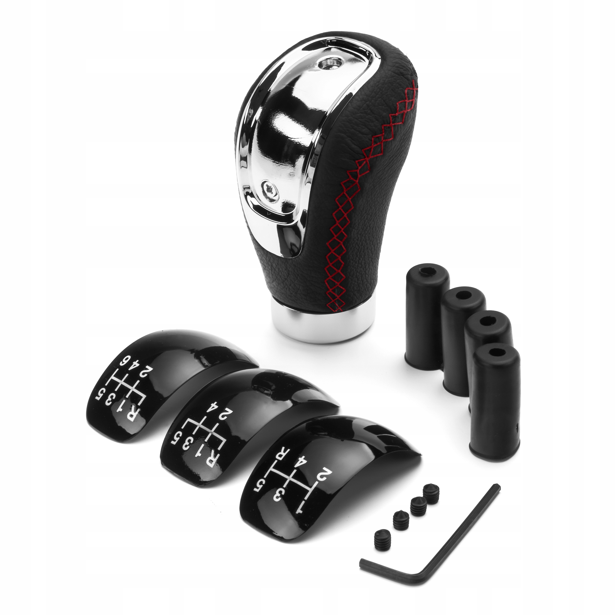 UNIWERSALNA GAŁKA DŹWIGNIA ZMIANY BIEGÓW TUNING SKÓRA CZERWONA NIĆ