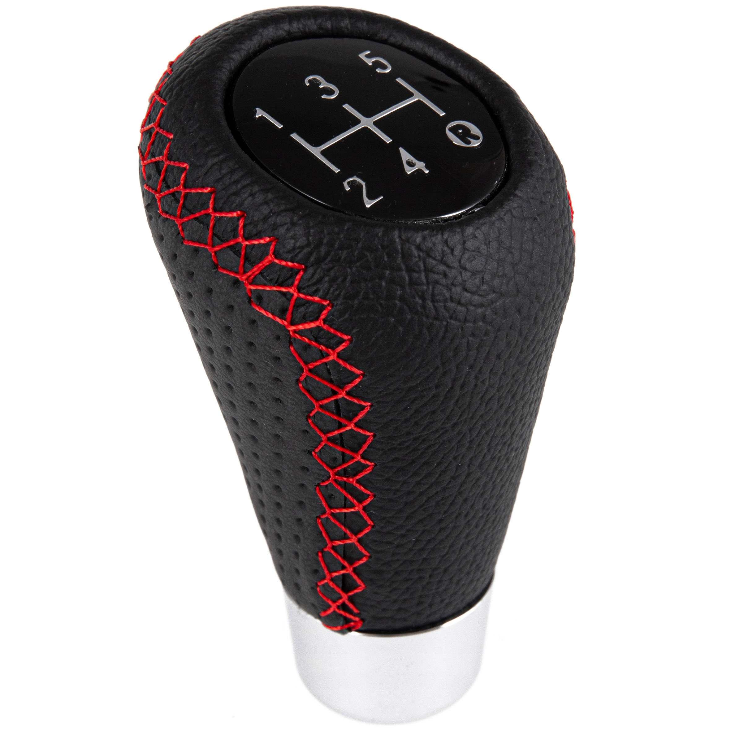 UNIWERSALNA GAŁKA DŹWIGNIA ZMIANY BIEGÓW TUNING SKÓRA 5 BIEGÓW CZERWONA NIĆ