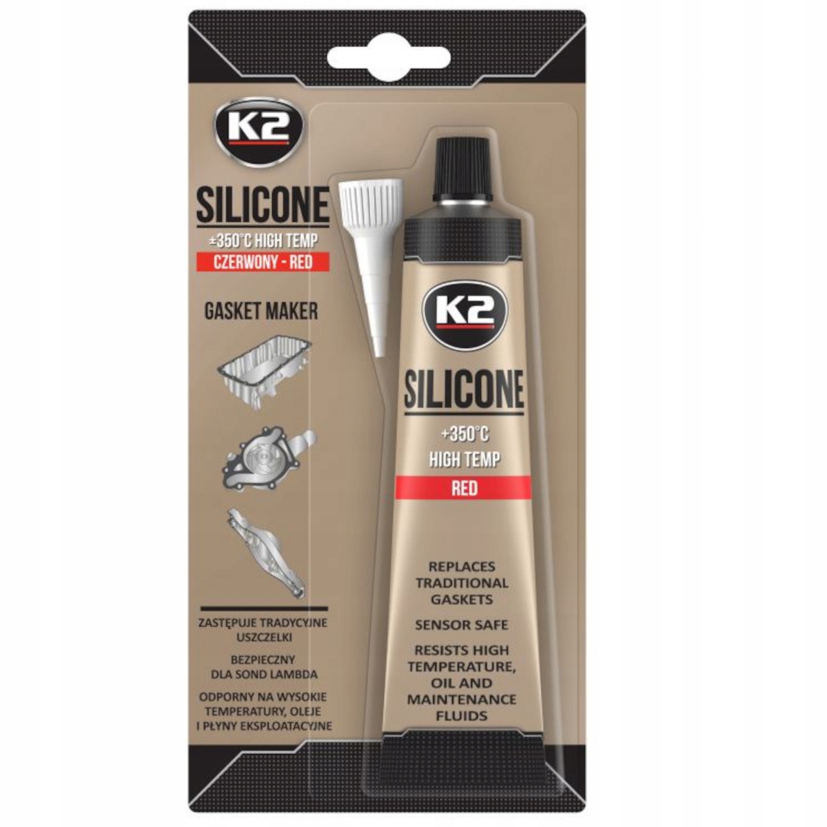 K2 Silikon Czerwony Wysokotemperaturowy +350°C Bezpieczny 85g Uniwersalny
