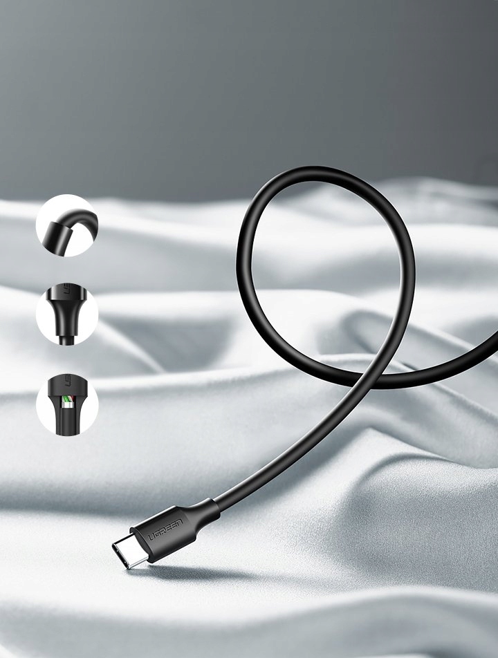 UGREEN KABEL USB - USB TYP C QUICK CHARGE CZARNY MOCNY 1M - obrazek 5