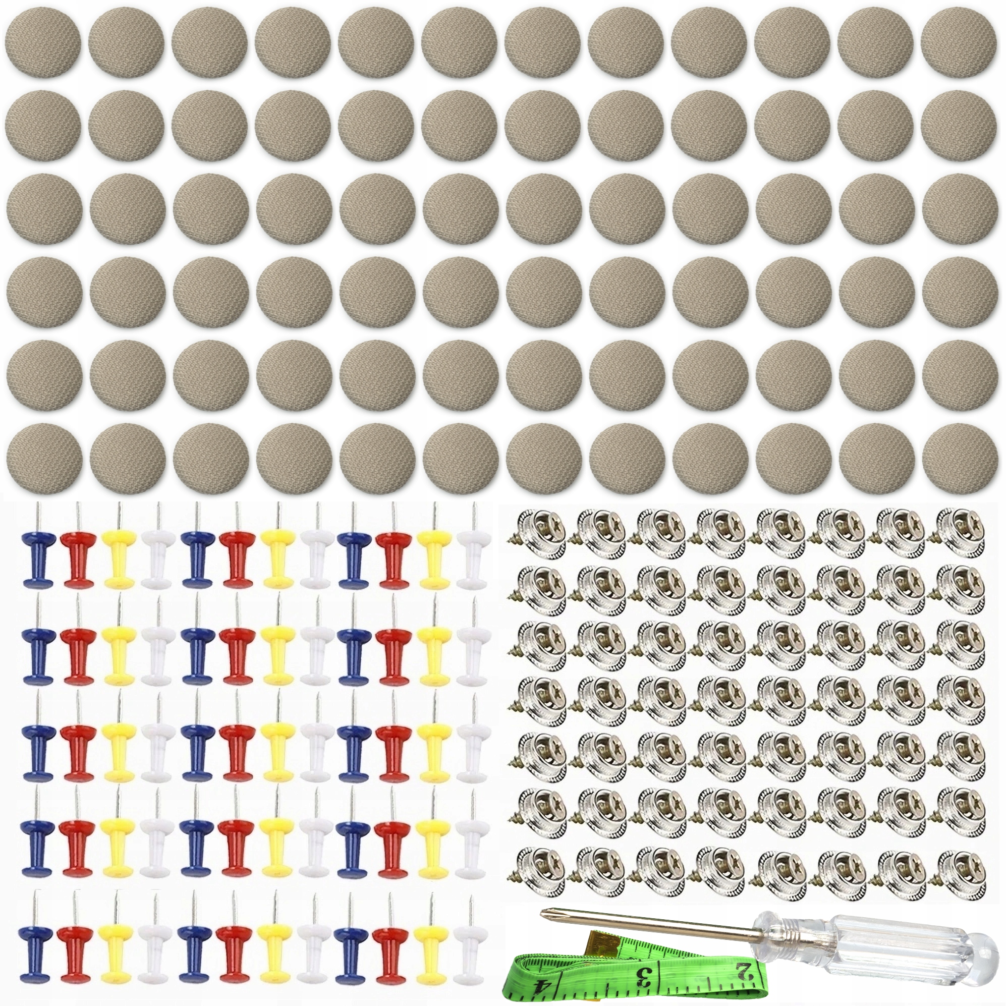 70 el. ZESTAW NAPRAWCZY DO PODSUFITKI SAMOCHODOWEJ + ŚRUBOKRĘT, CENTYMETR