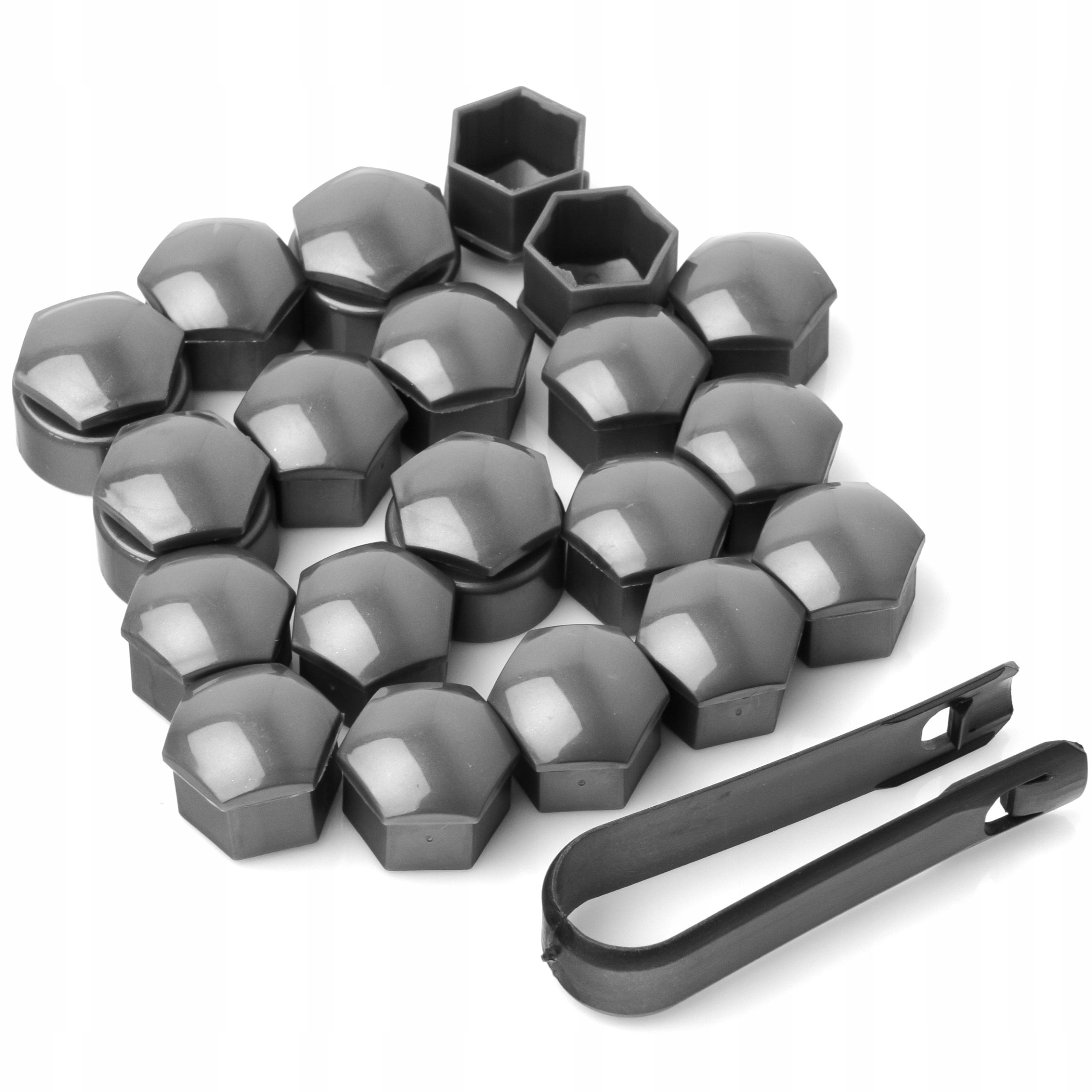 SZARE NAKŁADKI NASADKI ZAŚLEPKI KAPTURKI NA ŚRUBY FELG 17mm 20 SZTUK KPL