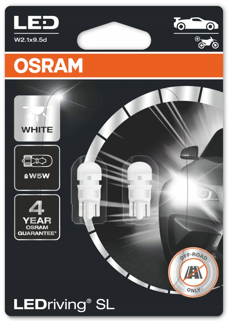 ŻARÓWKA LED W5W MOCNA BIAŁA OSRAM W2.1x9.5d