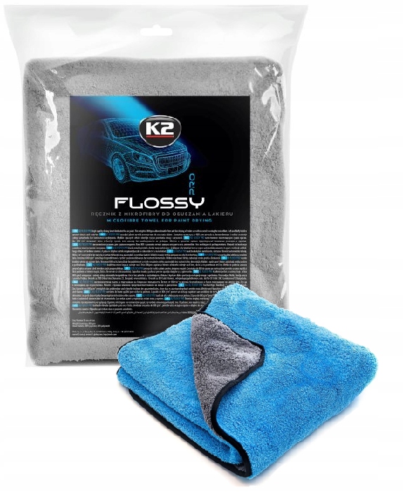 K2 FLOSSY PRO 90x60 RĘCZNIK Z MIKROFIBRY DO OSUSZANIA LAKIERU AUTA 800g